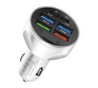 ECMQS 6 Port USB C Chargers Block with 30W Power LED, White | Smart Digital Screen with Overload Compatibility, Current Monitor, Safe Charging Solution for Home Travel Use
