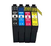 ECMQS 604XL Refill Cartridge Assortment | Black Cyan Magenta Yellow Printer Supply, Everyday Document Study Desk Backup, Easy Fit Housing