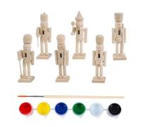 ECMQS 6pcs Unpainted Wood Nutcrackers Paints Brush Nutcrackers Figures Christmas Soldiers Unfinished Puppet Decorations Christmas Outdoor