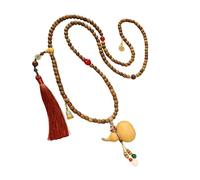 ECMQS Artisanal Long Gourd Charm Necklace with Green Sandal Wood, A