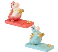 ECMQS Artistic Rosin Crafted Cellphone Stand with Not, Red and blue | Elegant Desktop Phone Holder with China New Year Horse Sculpture Home