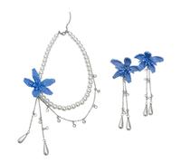 ECMQS Blue Floral Jewelry Set Adjustable Necklace, Blue
