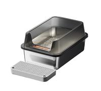 ECMQS Enclosed Stainless Steel Cats, Transparent black 50CM 15CM BASIN | Good Ventilation Prevents Odors, Basins for Multiple Cats, Filter Pedals Reduce Litter Tracking