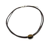ECMQS Leather Necklace Featuring Natural Eyes Stone Adjustable Length Necklace Alloy Texture Present for Women Vintage Leather Jewelry
