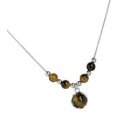ECMQS Leather Necklace Featuring Natural Eyes Stone Adjustable Length Necklace Alloy Texture Present for Women Vintage Leather Jewelry