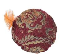 ECMQS Medieval Tudors Hat Feathered Muffin Top Hat for Men, Red