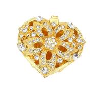 ECMQS Metal Heart Shaped Storage Box with Diamonds, Gold with Stone | Metal Heart Storage Case Featuring Rhinestones and Pearls, Detail for Gift Giving, Jewelry Collection