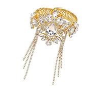 ECMQS Open Arm Cuff with Chains Stone Accent, Gold