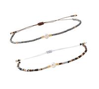 ECMQS Pack of 2pcs Vintage Ethnic Beaded Bracelets with Natural Pearls Adjustable String for Women Girls Adjustable Wristlet