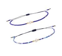 ECMQS Pack of 2pcs Vintage Ethnic Beaded Bracelets with Natural Pearls Adjustable String for Women Girls Adjustable Wristlet