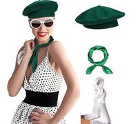 ECMQS Parisian French Theme Costume Accessories Set | Stretchy Wool Berets Hat Satins Scarf and Long Gloves for Theme Event 1980s Vintage Halloween Party Outfit