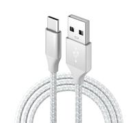 ECMQS Reversible Type-C Braided Power Wire, Silvery white 3M | USB-a Link, 3A Speed, 480 Mbps Transfer, Tidy Profile