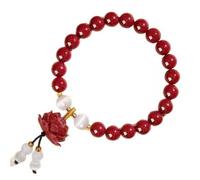 ECMQS Slip-on Loop, Red Beads and Flower Charm for Daily, A