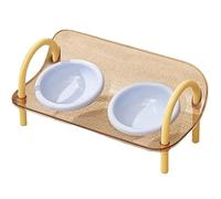 ECMQS Slow Feeder Cats Double Bowl Elevated, Sea salt milk coffee | Eating with Detachable Bowl Design for Wet Dry Food and Water Feeding, Easy Cleaning for Pet Home Use