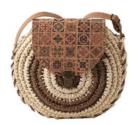 ECMQS Straw Beach Bag Small Round Crossbody | Cute Crossbody, Fashion Straw Messenger, Small Round, Handbag, Shoulder, Purse for Women
