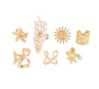 ECMQS Stylish Sea Star Solar Designs Alloy Rings, Gold-color | Multiple Layer Stackable Marine Theme Jewelry Sturdy Alloy Materials for Daily Outfits Feminine Styles