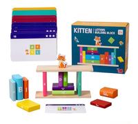 ECMQS Wooden Letter Stacking Blocks for Children Learning Symbol Building Set Kitten Patterns Wooden Script Blocks
