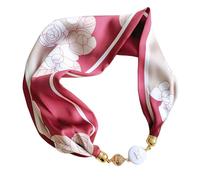EcNextzen Silk Felling Magnetic Buckle with Rhinestone Small Neckerchief Clavicle Collar Headpiece Pendant Scarf for Women, Palevioletred, 55x15cm