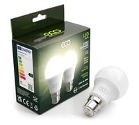 ECO 2 pin B22 Bayonet Light Bulbs, Energy Saving 9.5W LED, 1055 Lumens, 75W Equivalent, Soft Warm White (3000K), 15,000Hrs Lifetime. 2X Pack - Pack of 2 LED Light Bulbs.