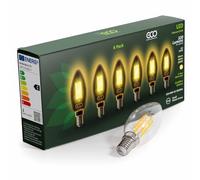 ECO 30W Equivalent 2W LED Filament Candle Light Bulb, 320 Lumens, Warm White 3000K, E14 SES Small Edison Screw, 25,000hrs Lifetime. [Energy Class C] (E14 Small Screw, 6, Count)