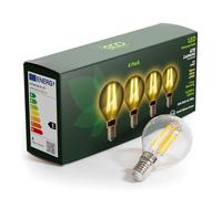 ECO 4W Golf Ball LED Filament Light Bulb (G45), 40W Equivalent, 470 Lumens, Warm White 2700K, E14 Small Edison Screw (SES), Non-Dimmable, 25,000hrs Lifetime.