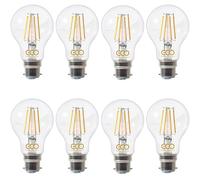 ECO 60W Energy Saving Light Bulb, Low Energy 8W LED Filaments, Bright 800 Lumen, Clear Glass, Warm White (2700K), B22 Standard UK 2 pin Bayonet, 25000Hrs Lifetime. (Pack of x8 Bulbs)