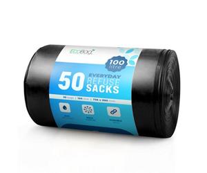 Eco Bag Ecobag Black Heavy Duty Refuse Sacks 736 X 990 mm 100L, 30 Microns Recyclable, Leak Resistant, Eco-Friendly, 50 Pack