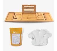 Eco Bath London Bamboo Bath Tray with Bathtub Pillow + Epsom Salt - Bathroom Bathtub Tray, Book/Tablet Holder, Fully Extended Premium Bath Caddy