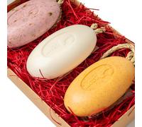 Eco Bath London Soap On A Rope Gift Set - 3 x 220g French Bar Soap Gift Set, Apricot, Rose, and Donkey’s Milk Soap Bars
