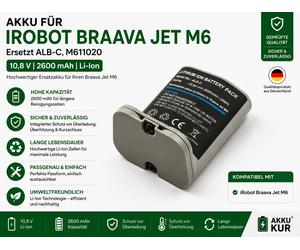 ECO Battery for iROBOT Braava Jet M6 ALB-C M611020 2600 mAh 10.8V Li-Ion