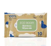 ECO BOOM 100% Biodegradable Bamboo Wet Wipes - Vegan, 99.7% RO Water, Fragrance-Free & Gentle for Sensitive Skin (Pack of 10 Wipes)