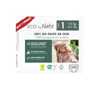 Eco by Naty Nappies 25kg PlantBased premium ecological nappy with oil plastic on skin, White, Size 1, Unscented, 100 count