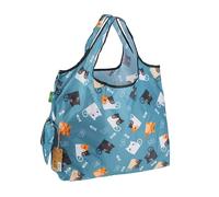 ECO CHIC Foldable Reusable Large Recycled Grocery Bags Lightweight Shopping Tote Bags with Storage Pouch (Cartoon Cat)