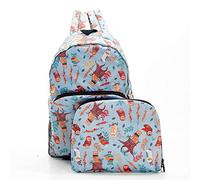 ECO CHIC Foldaway Back Pack/School Bag/Shopping Bag - Made From Recycled Plastic Bottles - Owls (Blue)