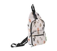 ECO CHIC Lightweight Foldable Crossbody Bag Recycled Plastic Shoulder Backpack Folds Into Pouch for Storage (Beloved Cats Beige)