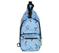 ECO CHIC Lightweight Foldable Crossbody Bag Recycled Plastic Shoulder Backpack Folds Into Pouch for Storage (Multi Puffin Blue)