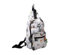 ECO CHIC Lightweight Foldable Crossbody Bag Recycled Plastic Shoulder Backpack Folds Into Pouch for Storage (Whimsy Cats White)