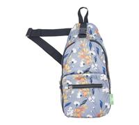 ECO CHIC Lightweight Foldable Crossbody Bag Recycled Plastic Shoulder Backpack Folds Into Pouch for Storage (Flowers Grey)