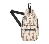 ECO CHIC Lightweight Foldable Crossbody Bag Recycled Plastic Shoulder Backpack Folds Into Pouch for Storage (Giraffes Beige)