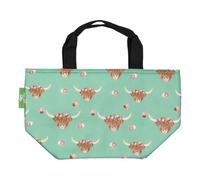 Eco Chic Lightweight Foldable Insulated Lunch Bag Water Resistant Cooler Bag (Floral Highland Cow Green)