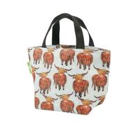 ECO CHIC Lightweight Foldable Insulated Lunch Bag Water Resistant Cooler Bag (Highland Cow Grey)