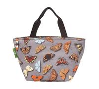 ECO CHIC Lightweight Foldable Lunch Bag | Water Resistant Insulated Cooler Bag for Work/Picnics/Hiking/Camping BBQs | Made from Recycled Plastic Bottles (Wild Butterflies Grey)