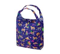 ECO CHIC Lightweight Foldable Reusable Shopping Bag Water Resistant Tote Bag (Big Cat Blue)