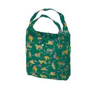 ECO CHIC Lightweight Foldable Reusable Shopping Bag Water Resistant Tote Bag (Big Cat Green)