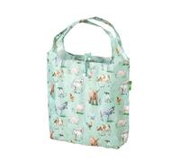 ECO CHIC Lightweight Foldable Reusable Shopping Bag Water Resistant Tote Bag (Farm Animals Sage)