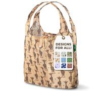 ECO CHIC Lightweight Foldable Reusable Shopping Bag Water Resistant Tote Bag (Giraffes Beige)