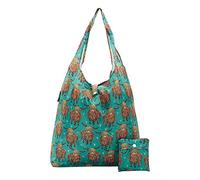 ECO CHIC Lightweight Foldable Reusable Shopping Bag Water Resistant Tote Bag (Highland Cow Teal)