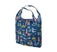 ECO CHIC Lightweight Foldable Reusable Shopping Bag Water Resistant Tote Bag (Seaside Navy)