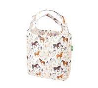 ECO CHIC Lightweight Foldable Reusable Shopping Bag Water Resistant Tote Bag (Wild Horses Beige)