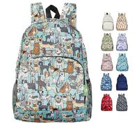 ECO CHIC Lightweight Foldable Water Resistant Backpack Rucksack Folds into Pouch for Storage (Dogs Teal)